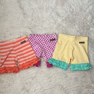 Matilda Jane Sz 6 girls Striped and Patterned Ruffle Shorts Trio